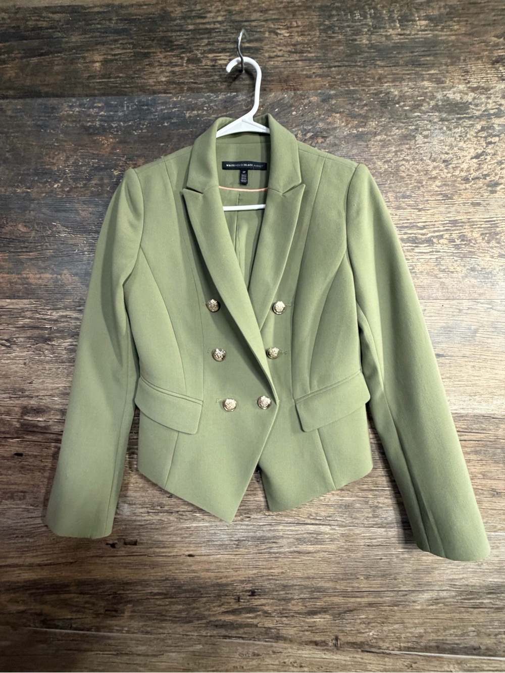 White House Black Market Olive Double-Breasted Cropped Blazer